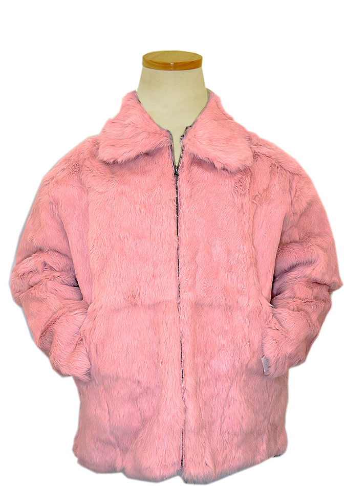 Pink rabbit fur outlet jacket